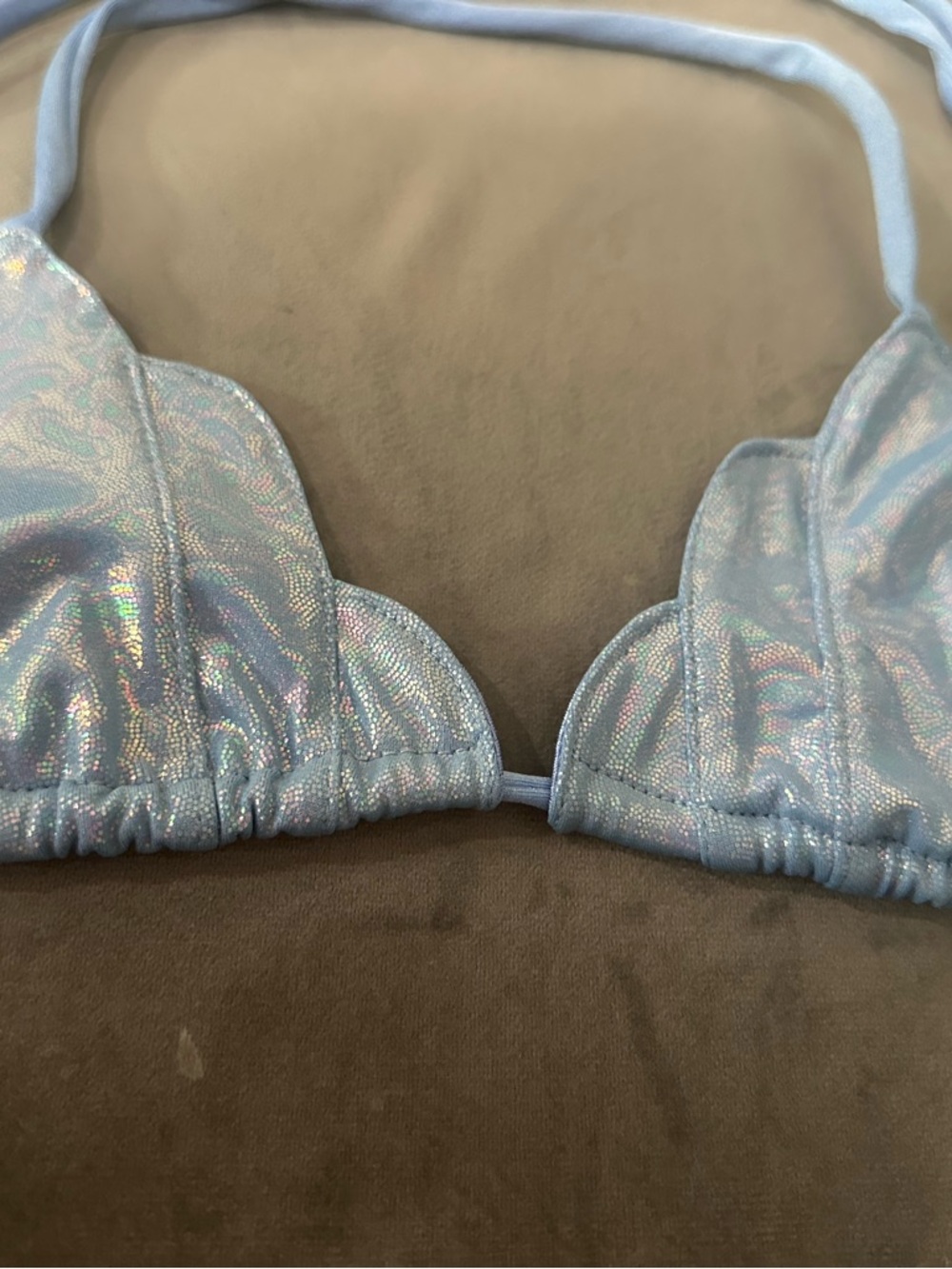 Seashell triangle bikini top in iridescent ice blue - BRAND NEW